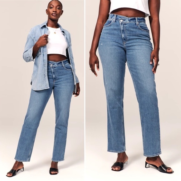 Abercrombie & Fitch 90s Straight Ultra High Rise Jeans 24 00 L Long Curve Love - Picture 1 of 14